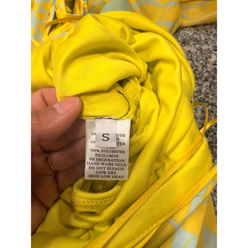 Rhythm Boutique Cutout Plunge Maxi Dress Small Yellow Boho Resort High Slit - Picture 10 of 12